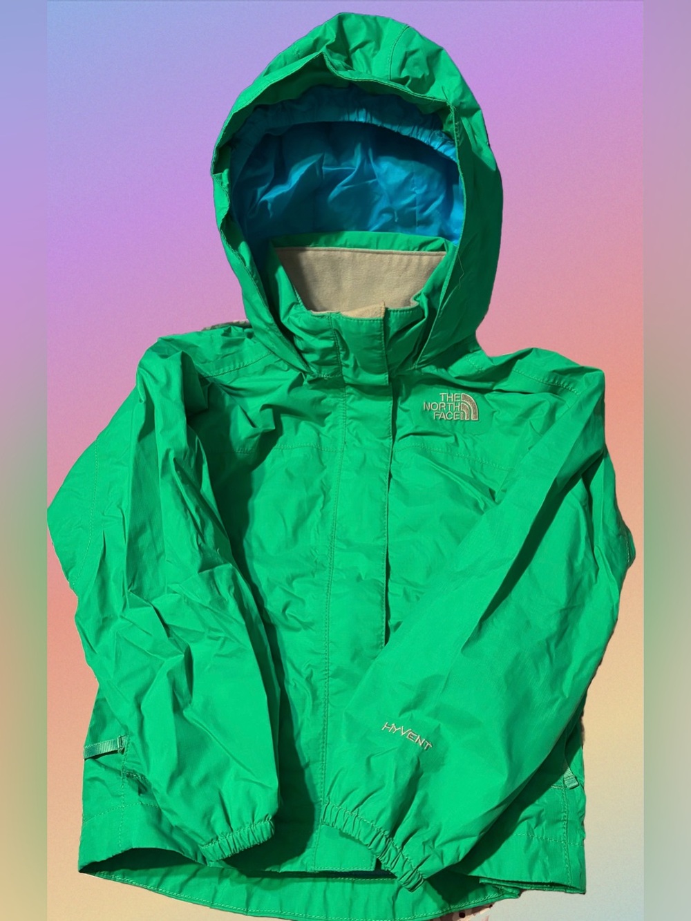 The North Face Green Hooded Shell Jacket with Blue Lining